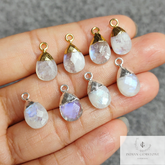 Rainbow Moonstone Faceted Charm, Turquoise Electroplated Connector, Gold/Silver Plated Connector, Gift For Her,Blue Moonstone Pendant Charms